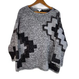 J Jill Chunky Knit Boxy Sweater Geometric Pattern Oversized Size Medium Artsy